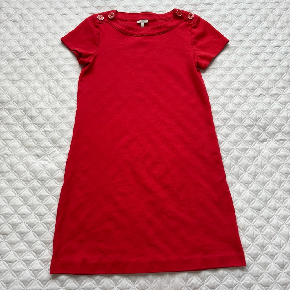 Talbots Boatneck Button Detail 100% Cotton Short Sleeve Midi Dress Red Size XSP